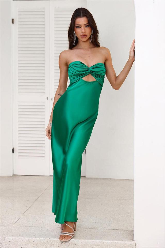 Curious Heart Satin Maxi Dress Forest Green Product Image