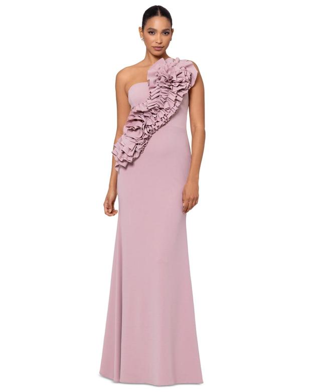 Betsy & Adam Womens Flower-Embellished One-Shoulder Gown Product Image