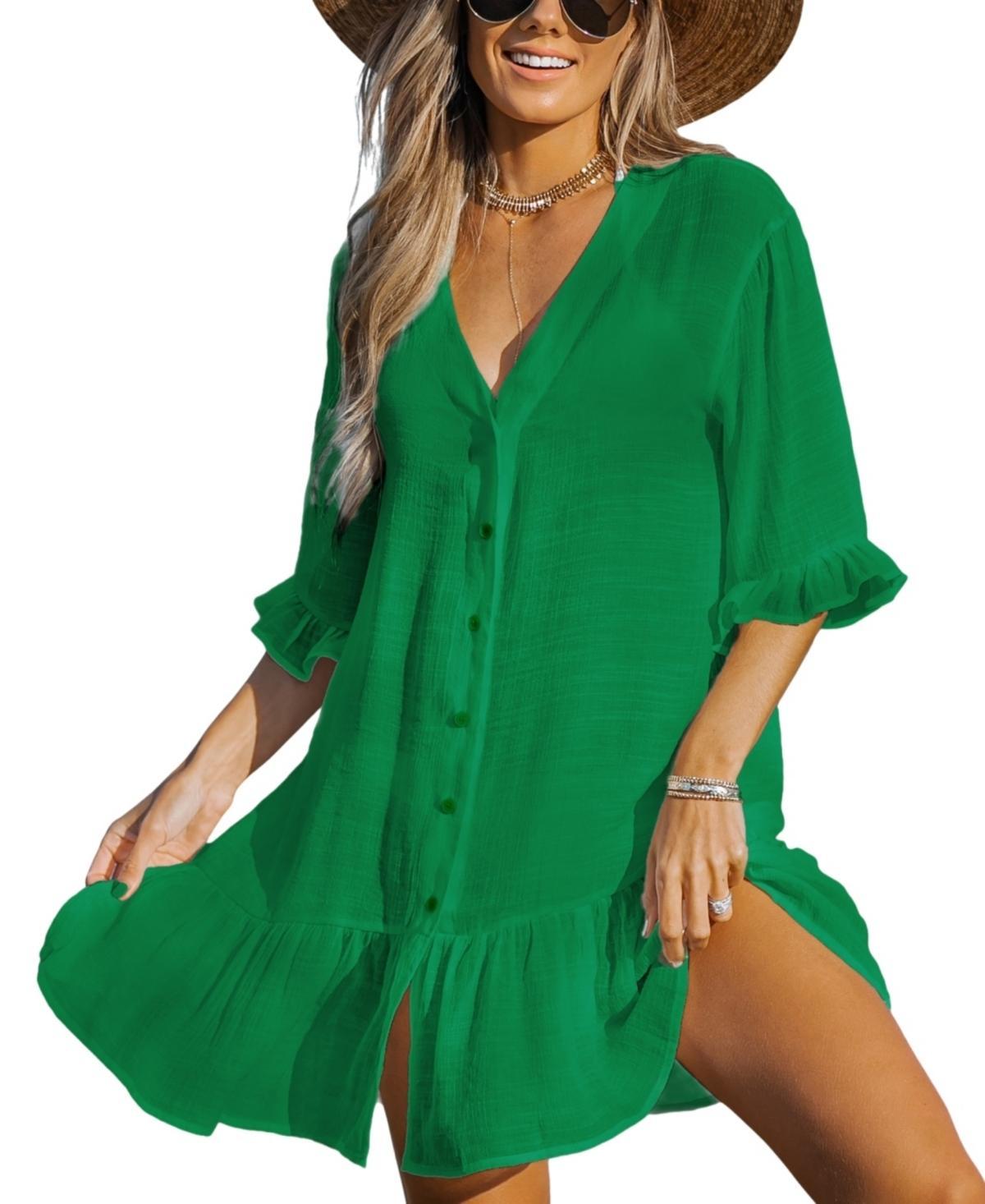 Womens CUPSHE Semi-Sheer Ruffled Cover-Up Dress Product Image