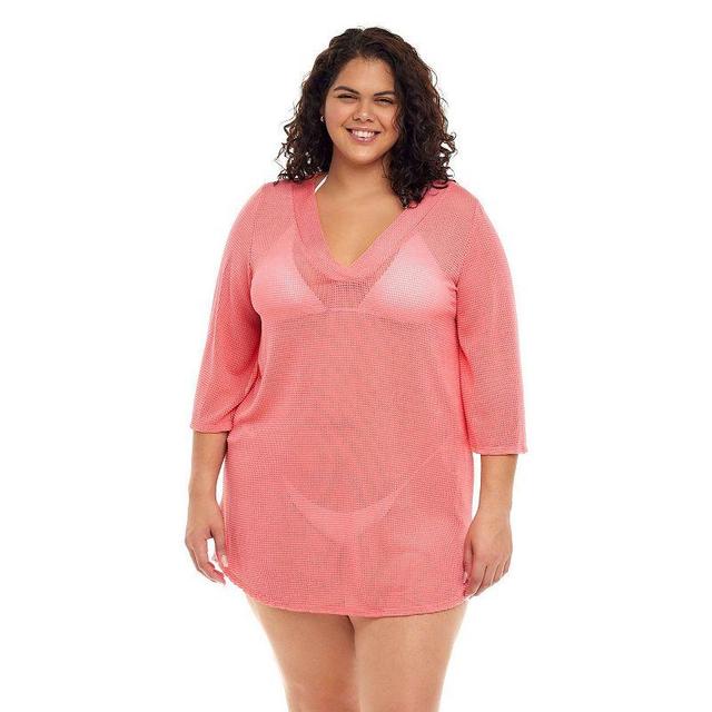 Plus Size Jordan Taylor Bell-Sleeve Sheer Swim Cover-Up Tunic, Womens Brt Orange Product Image