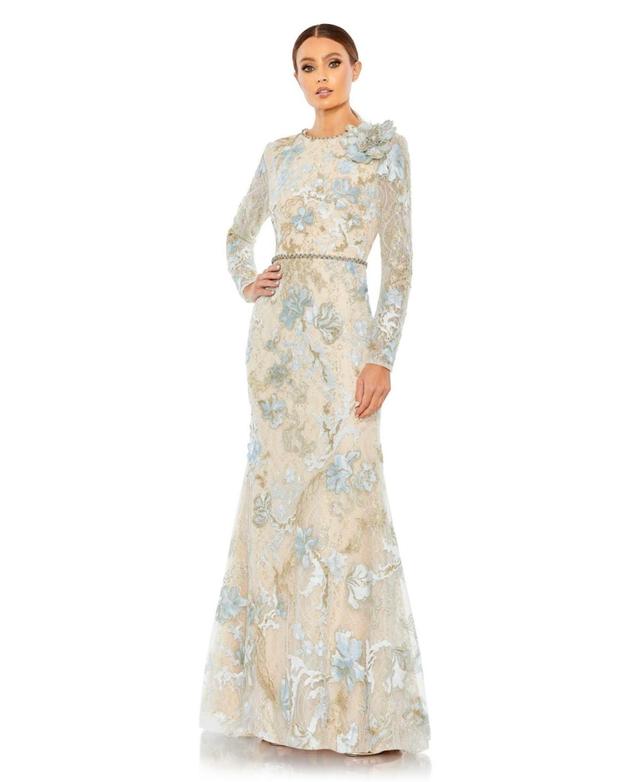 Womens Floral Embroidered Lace Trumpet Gown Product Image