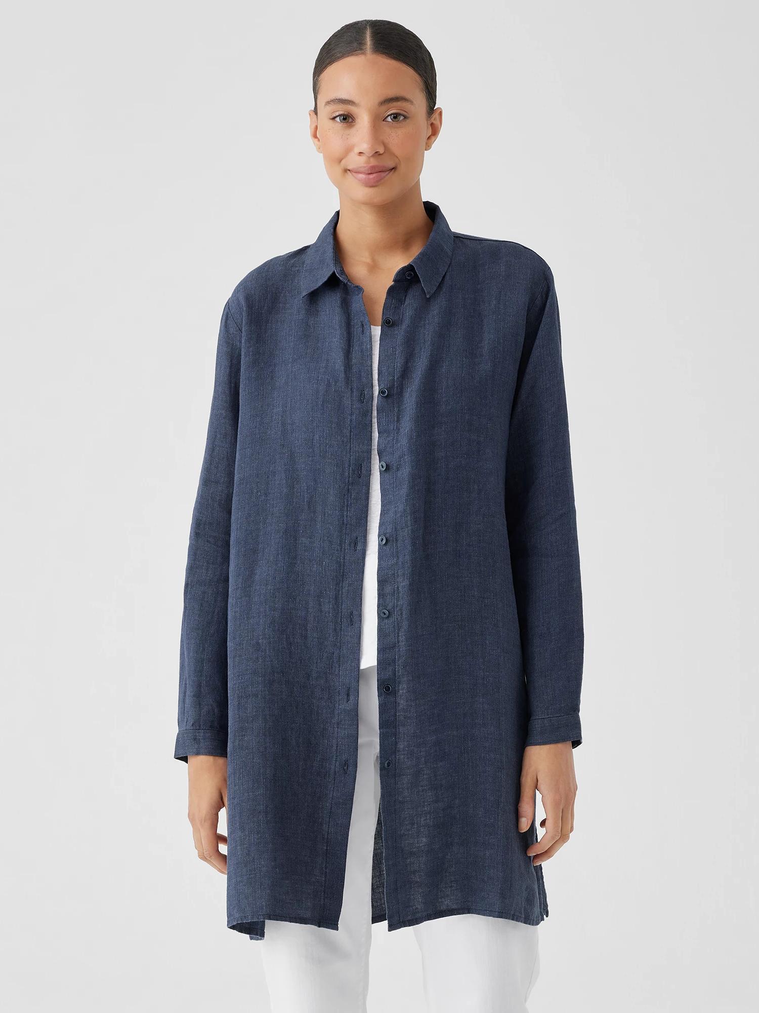 EILEEN FISHER Washed Organic Linen Délavé Long Shirtfemale Product Image