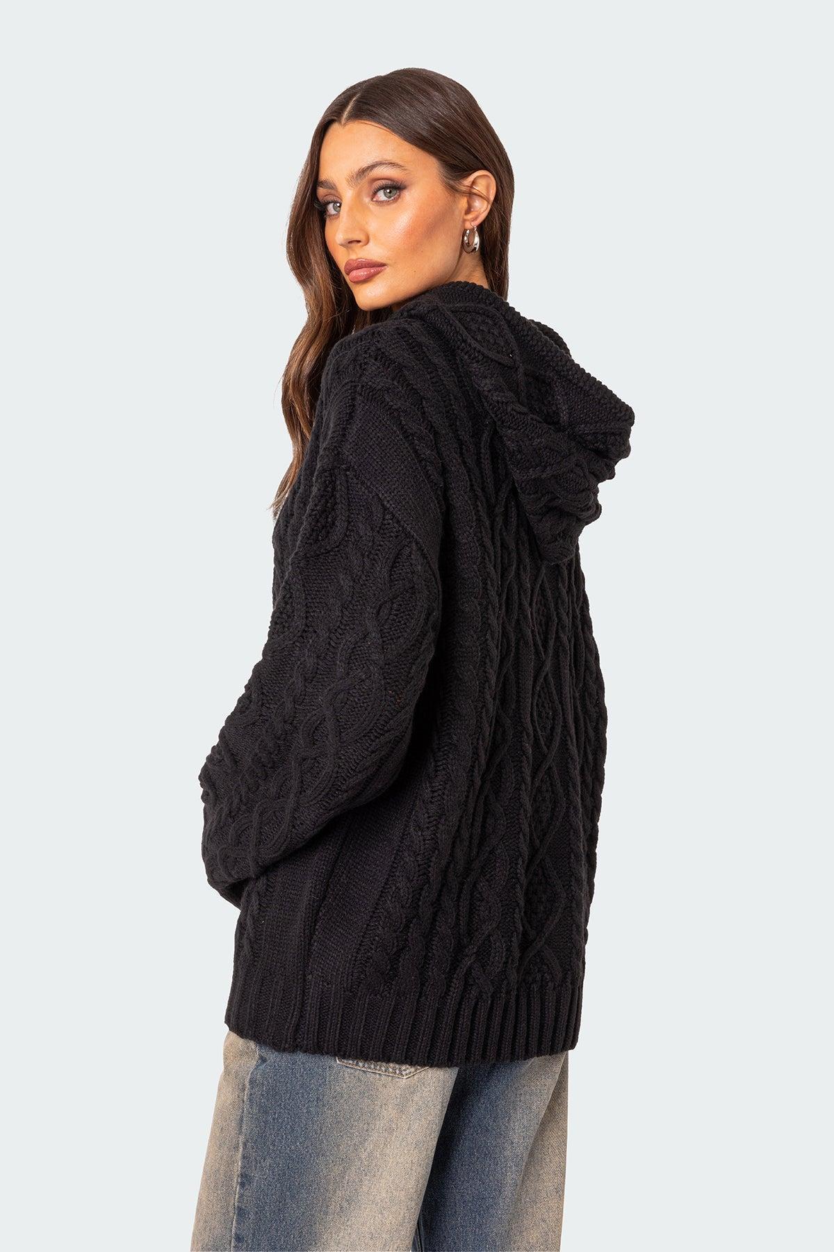 Oversized Cable Knit Hoodie Product Image