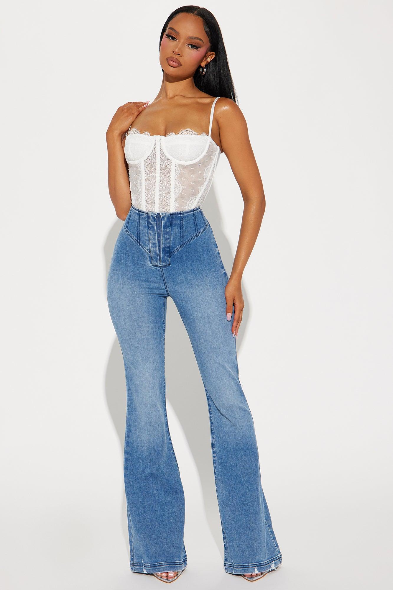 Going Over It Corset Waist Flare Jeans - Medium Wash Product Image