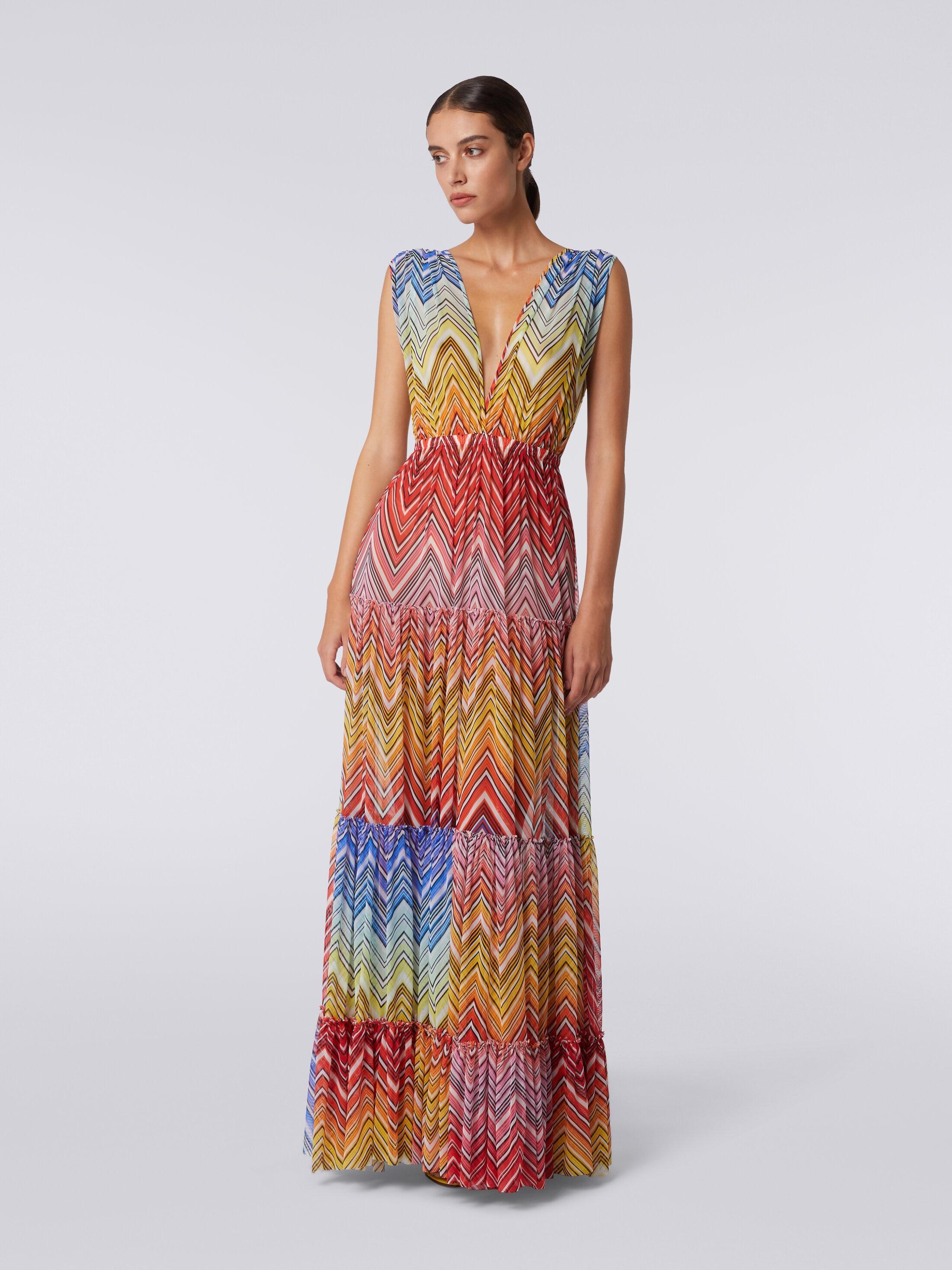 Long cover up dress in zigzag print tulle Product Image