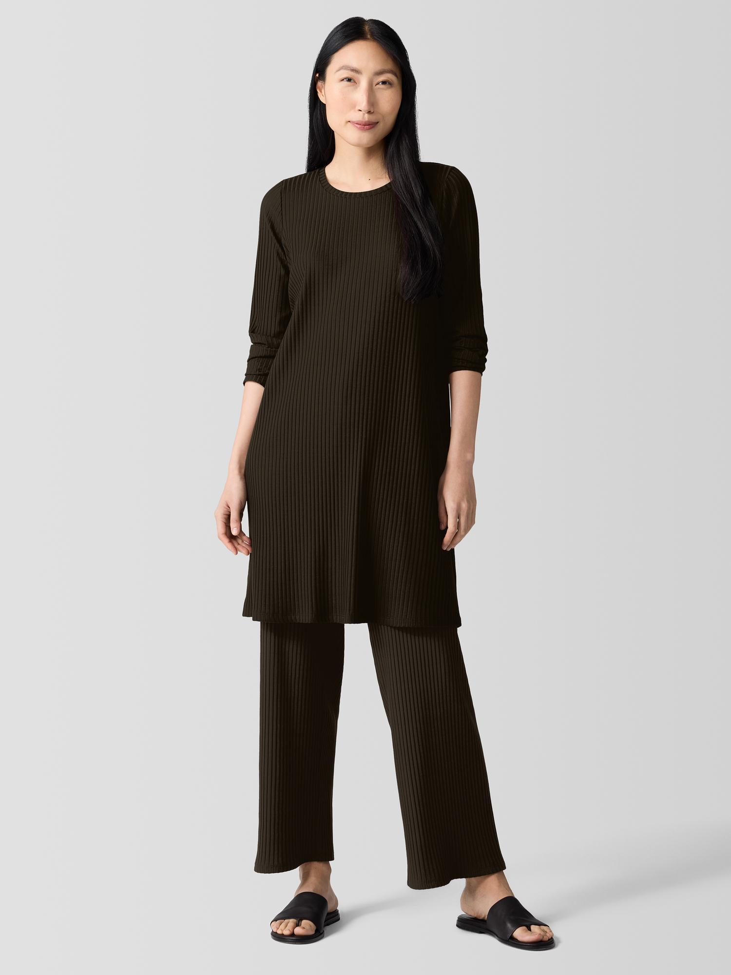 EILEEN FISHER Textured Stretch Rib Crew Neck Dressfemale Product Image