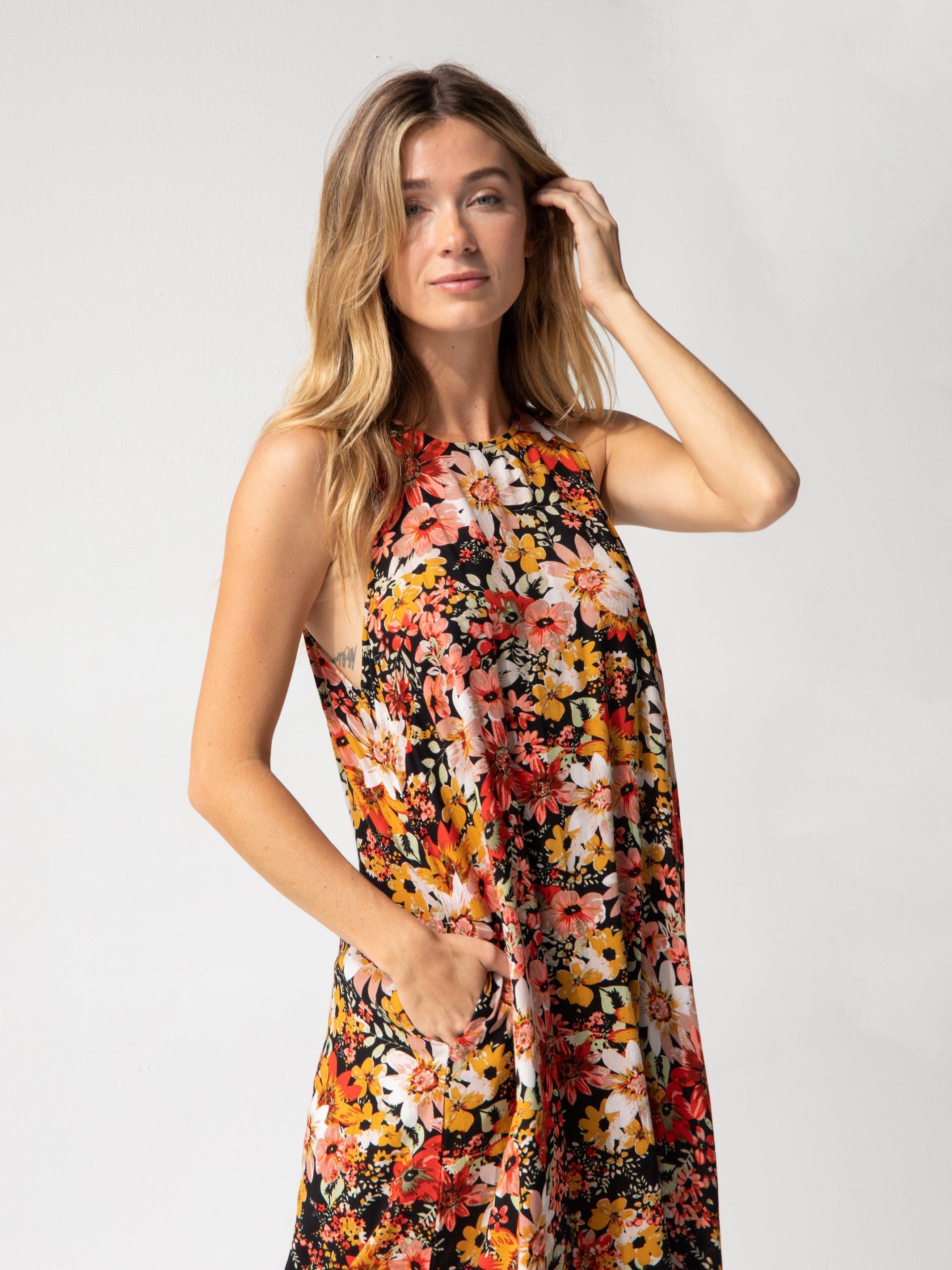 Katie Sleeveless Maxi Dress - Pink Mustard Floral Product Image