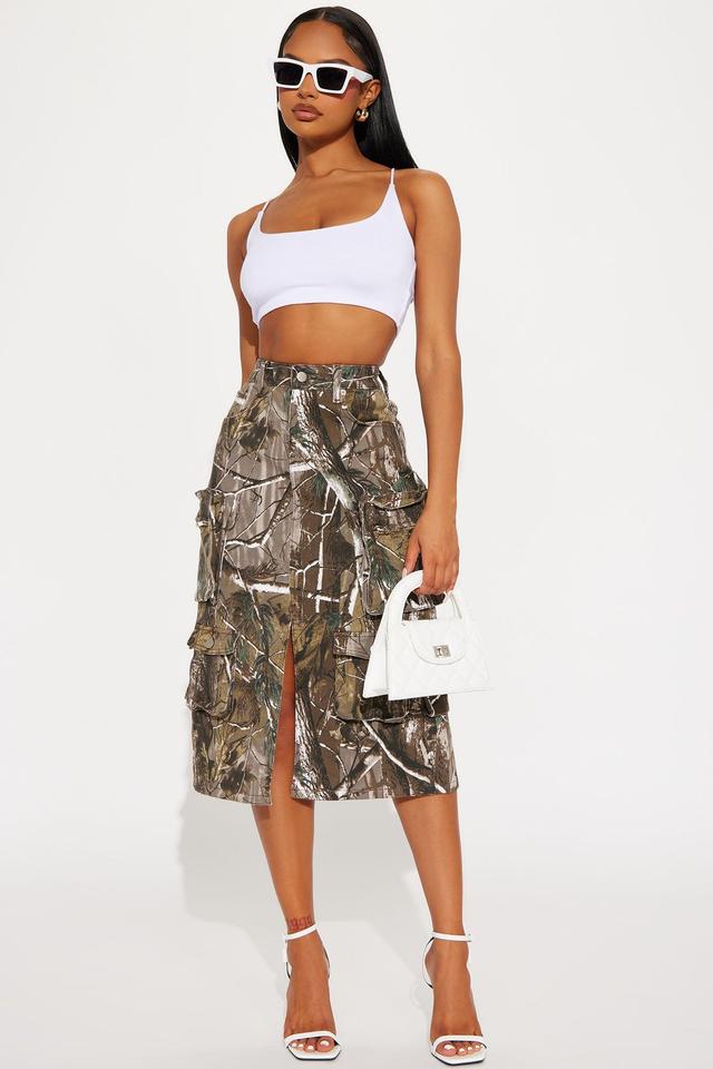 Somewhere Out There Tree Camo Midi Skirt - Olive/combo Product Image