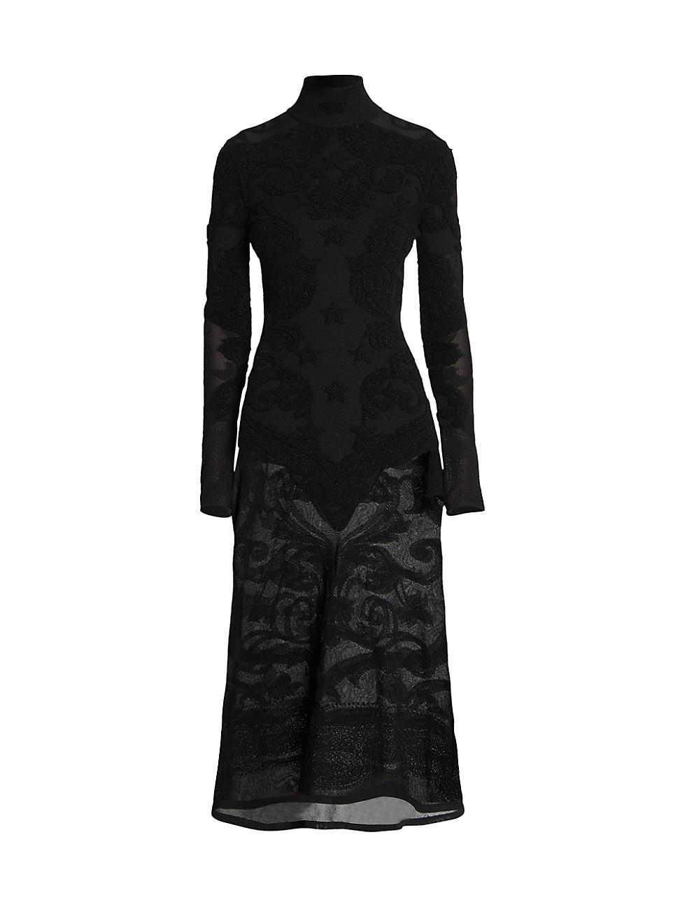 Womens Baroque Pattern Wool Sheer Midi-Dress Product Image