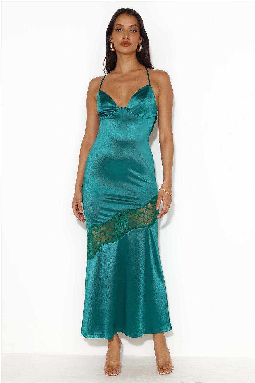 Formal Retreat Satin Maxi Dress Forest Green Product Image