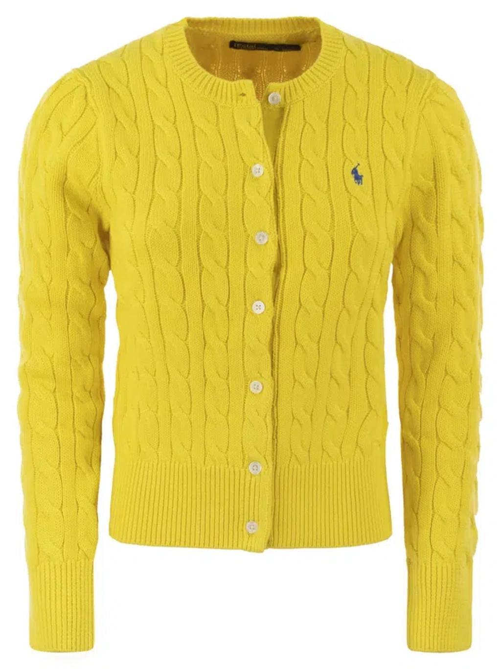 Plaited Cardigan With Long Sleeves In Yellow Product Image