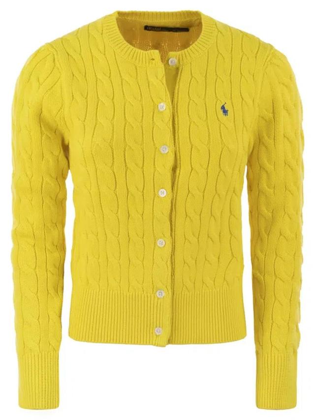 Plaited Cardigan With Long Sleeves In Yellow Product Image