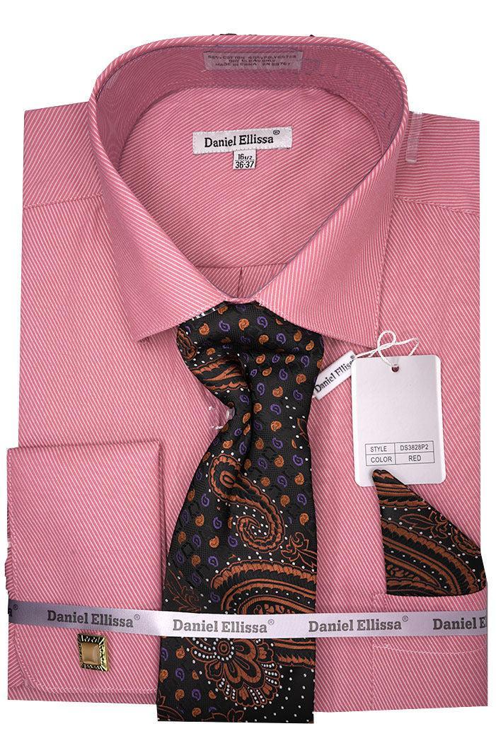 Red Pin Striped Dress Shirt Set with Tie and Handkerchief Product Image