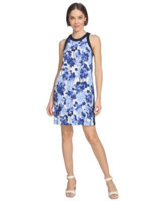 Women's Floral-Print Contrast-Trim Shift Dress Product Image