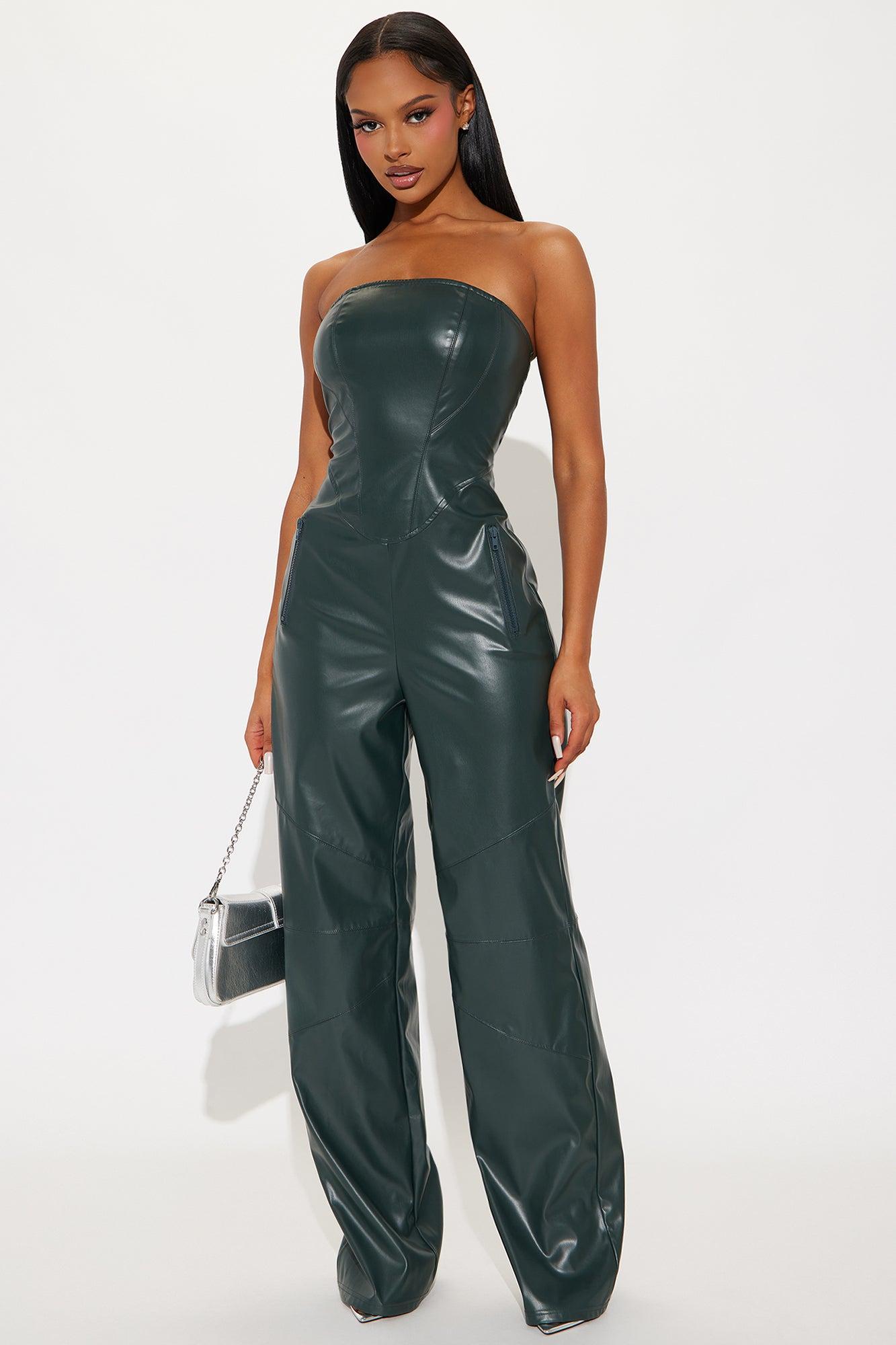 Dilemma Faux Leather Jumpsuit - Hunter Product Image