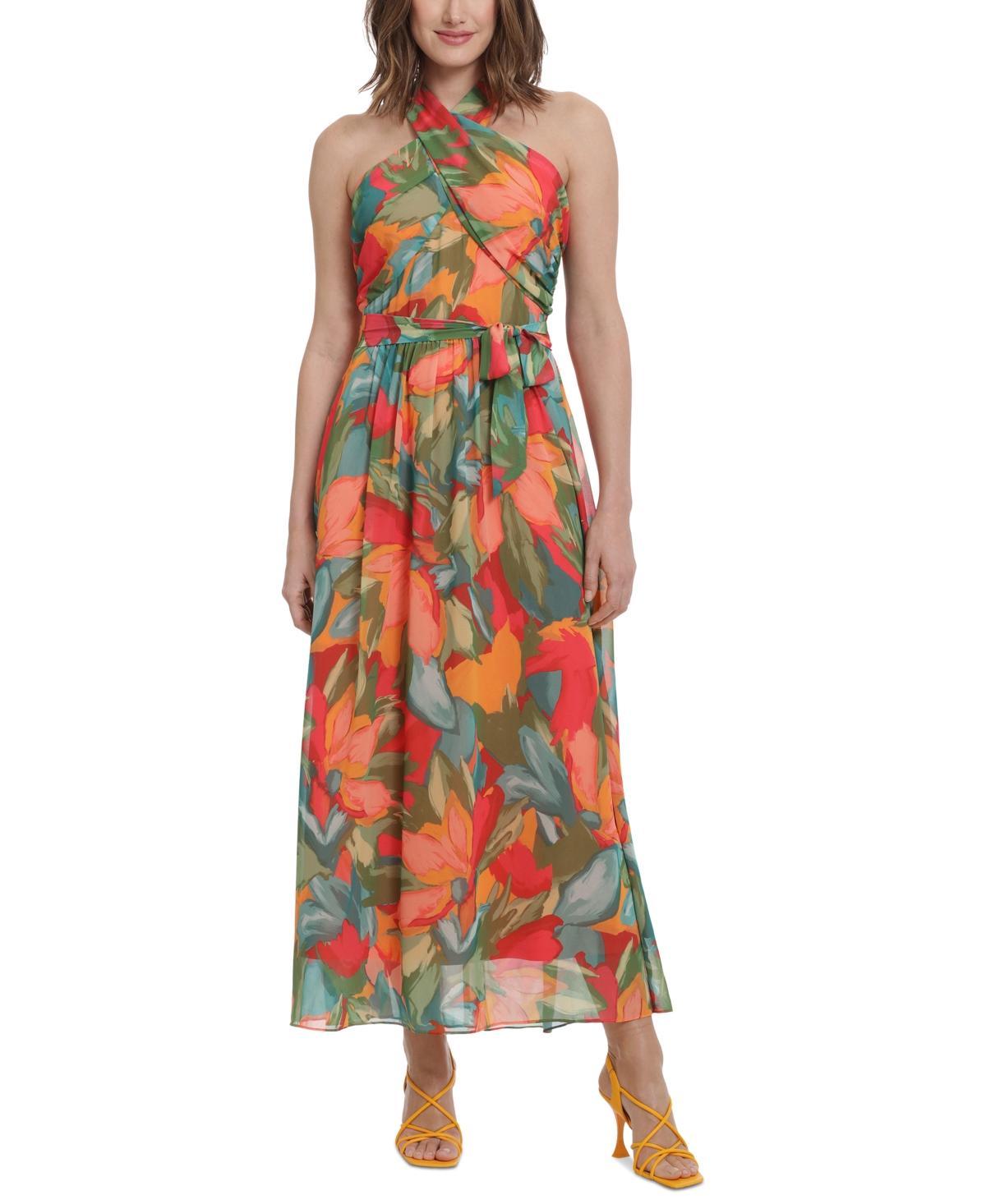 Womens London Times Floral Wrap Halter Maxi Dress Product Image