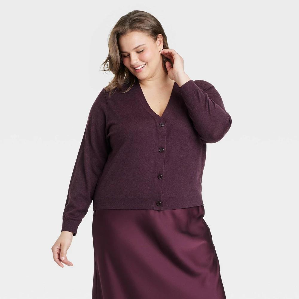 Womens Button-Front Cardigan - A New Day Burgundy 1X product image