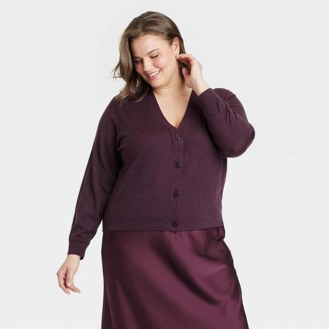 Womens Button-Front Cardigan - A New Day Burgundy 3X Product Image