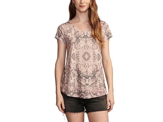 Lucky Brand Printed Scoop Neck Tee (Beige ) Women's Clothing Product Image