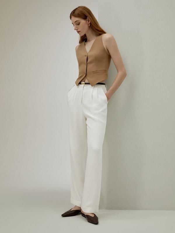 Timeless Pleated Wide-Leg Dense Silk Trousers Product Image