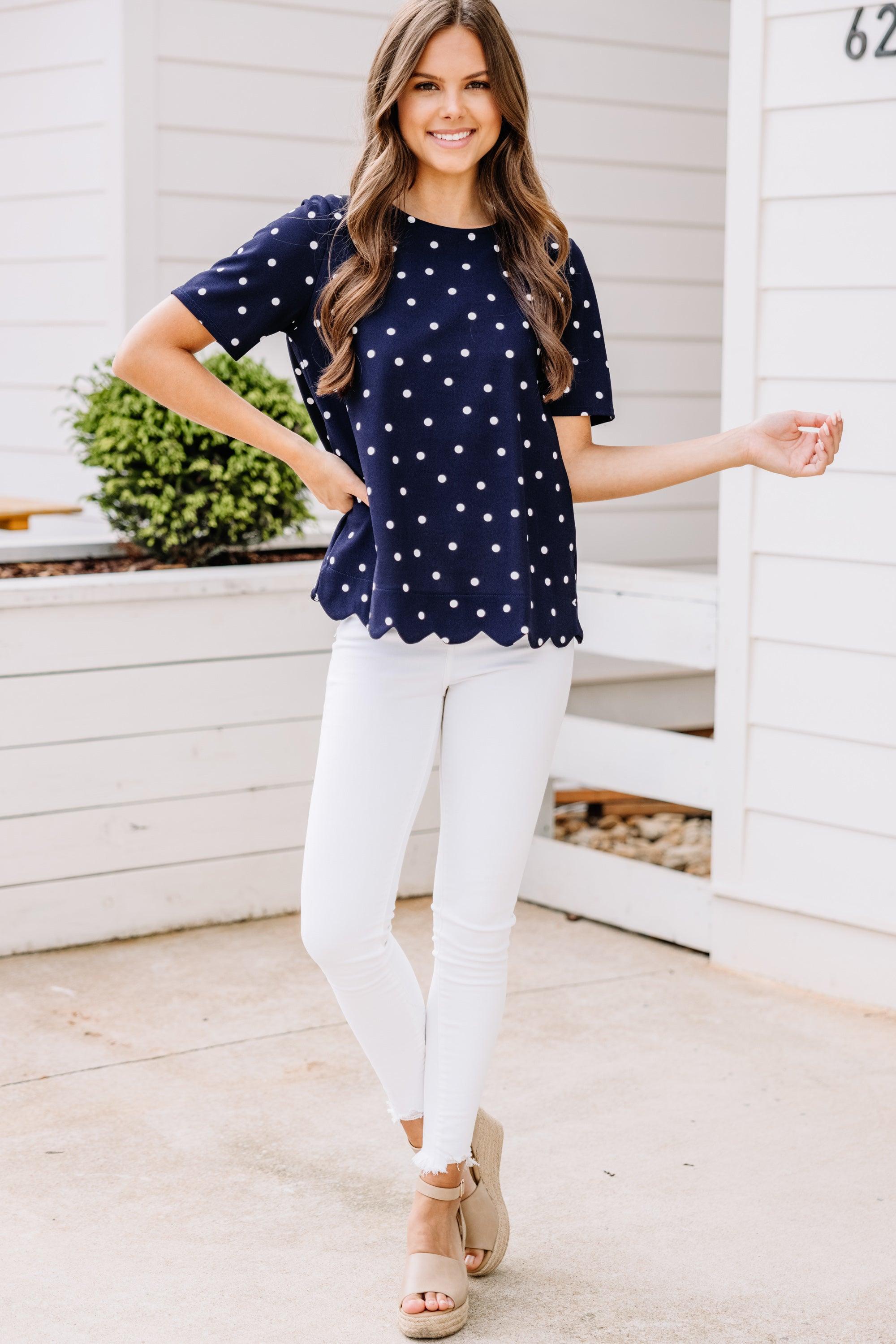 On Your Own Path Navy Blue Polka Dot Blouse Female Product Image