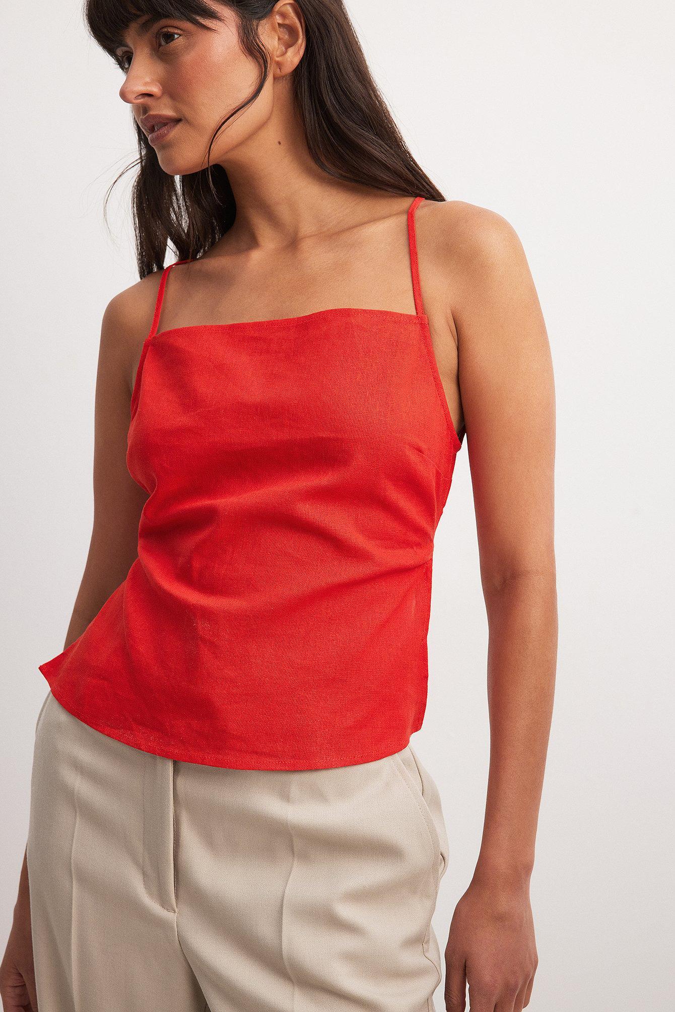 Open Back Linen Blend Strap Top Product Image