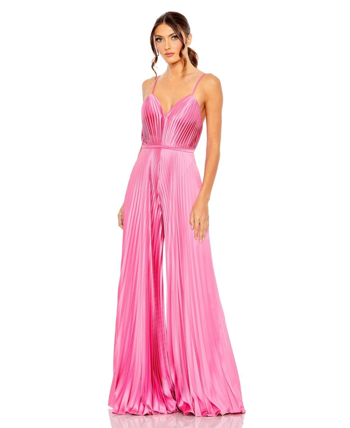 Ieena for Mac Duggal Pleated Satin Wide Leg Jumpsuit Product Image