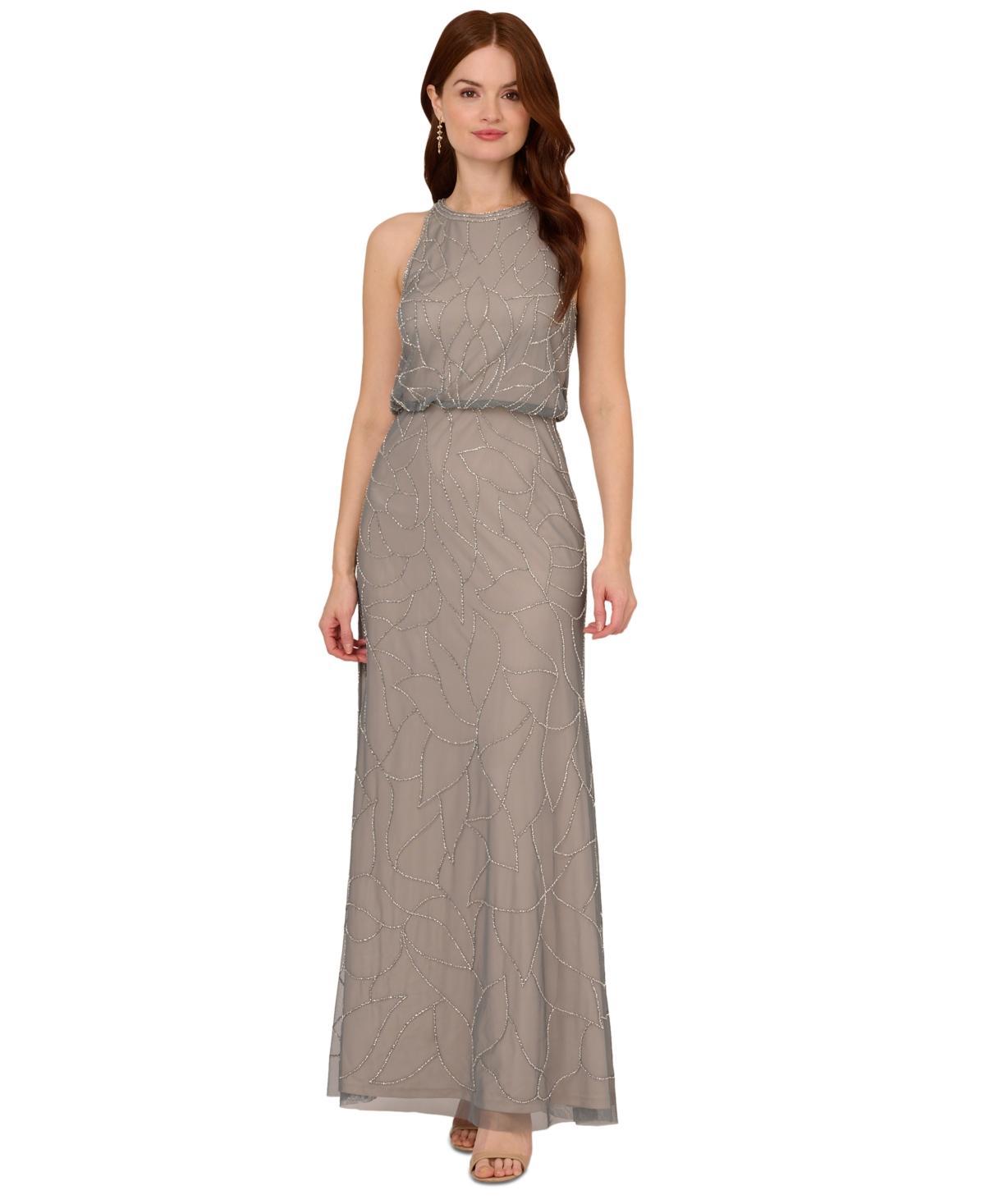 Adrianna Papell Womens Beaded Blouson Halter Gown Product Image