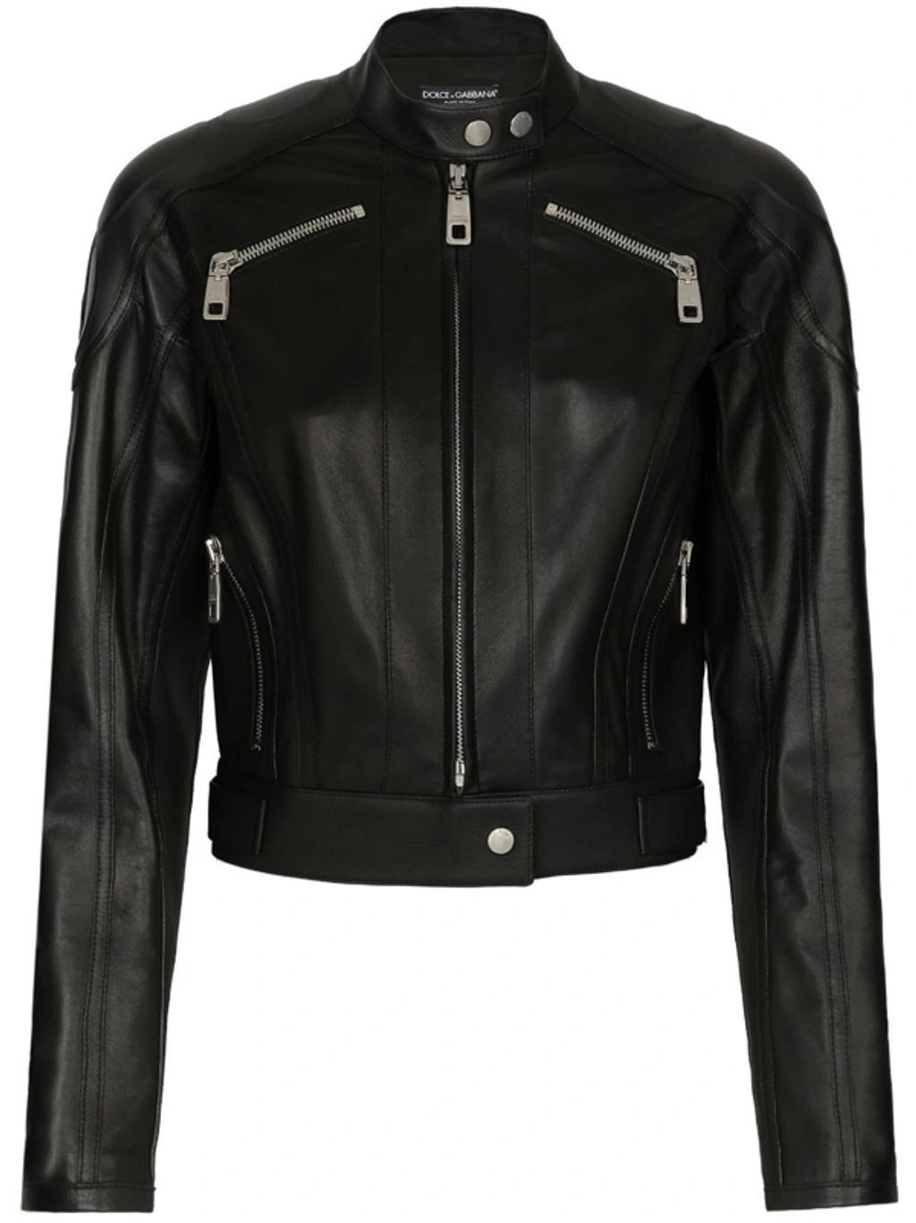 Long-sleeve Leather Biker Jacket In Black product image