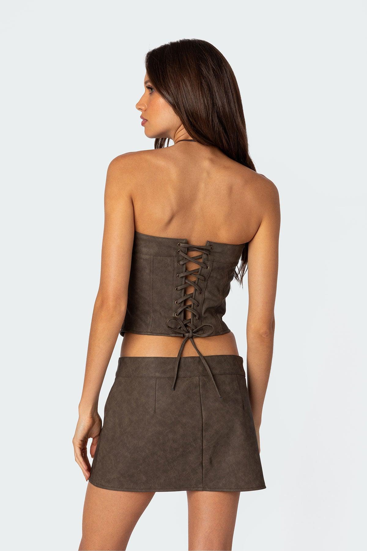 Ziva Faux Leather Lace Up Corset Product Image