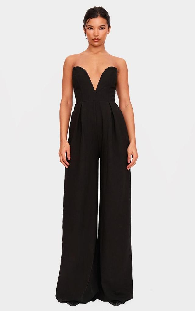 PLT Label Black Plunge Wide Leg Jumpsuit Product Image