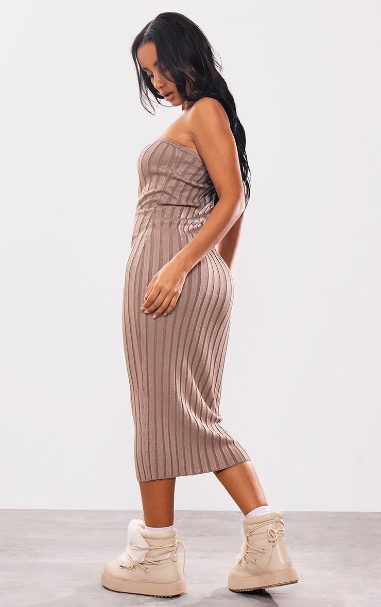 Taupe Wide Rib Knit Bandeau Midaxi Dress Product Image