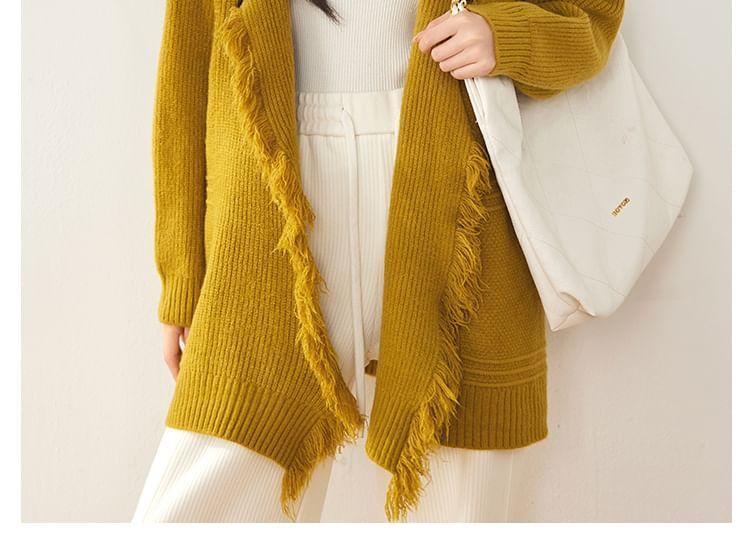 Frayed Open Front Plain Cardigan Product Image