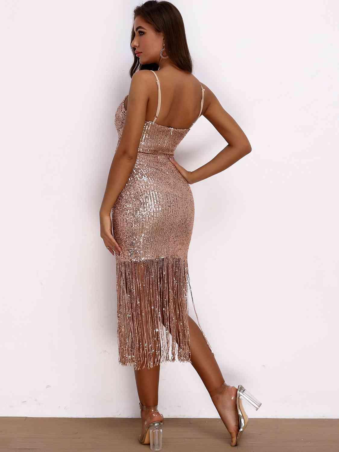 Sequin Fringe Spaghetti Strap Dress Product Image