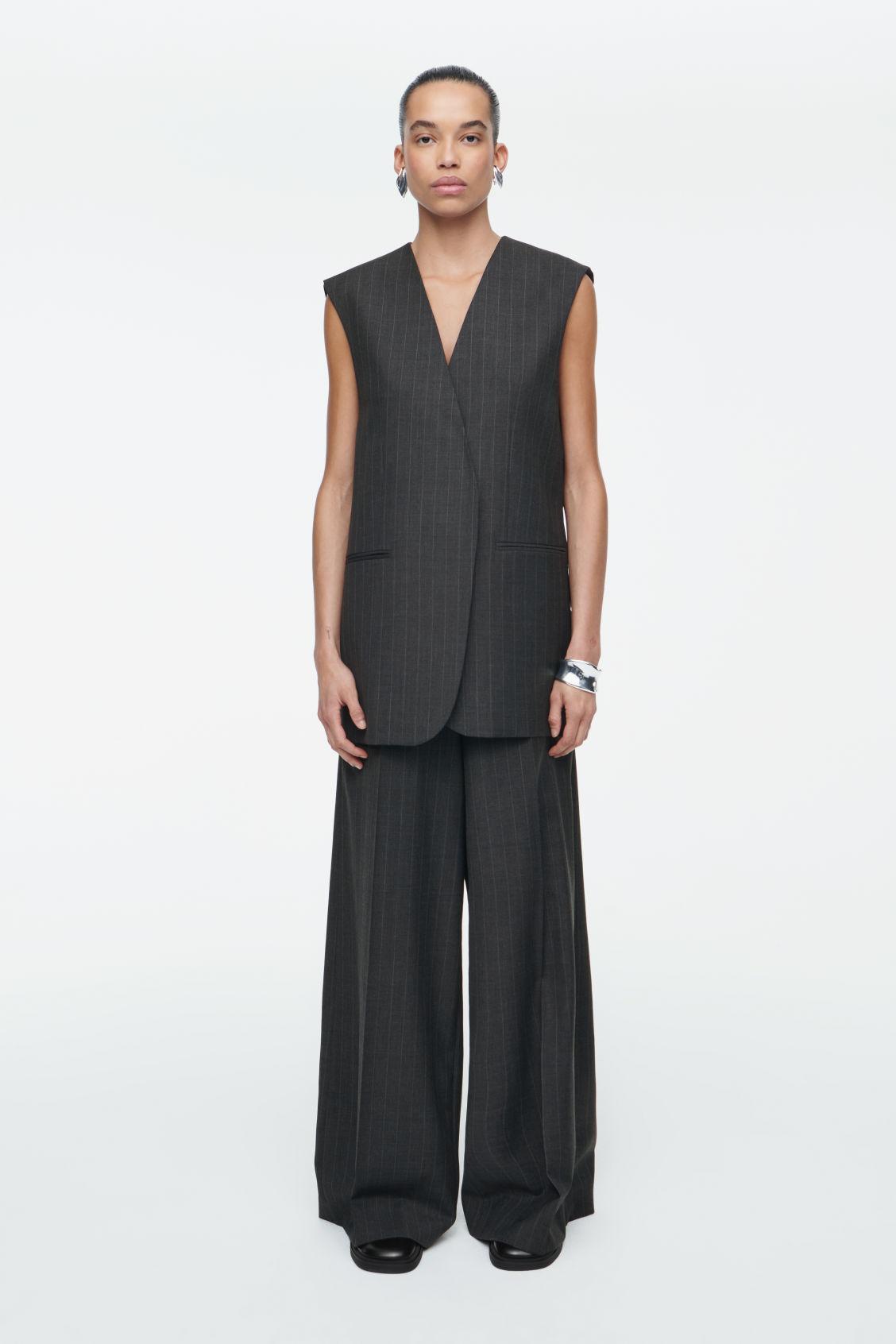 WIDE-LEG PINSTRIPED WOOL TROUSERS Product Image