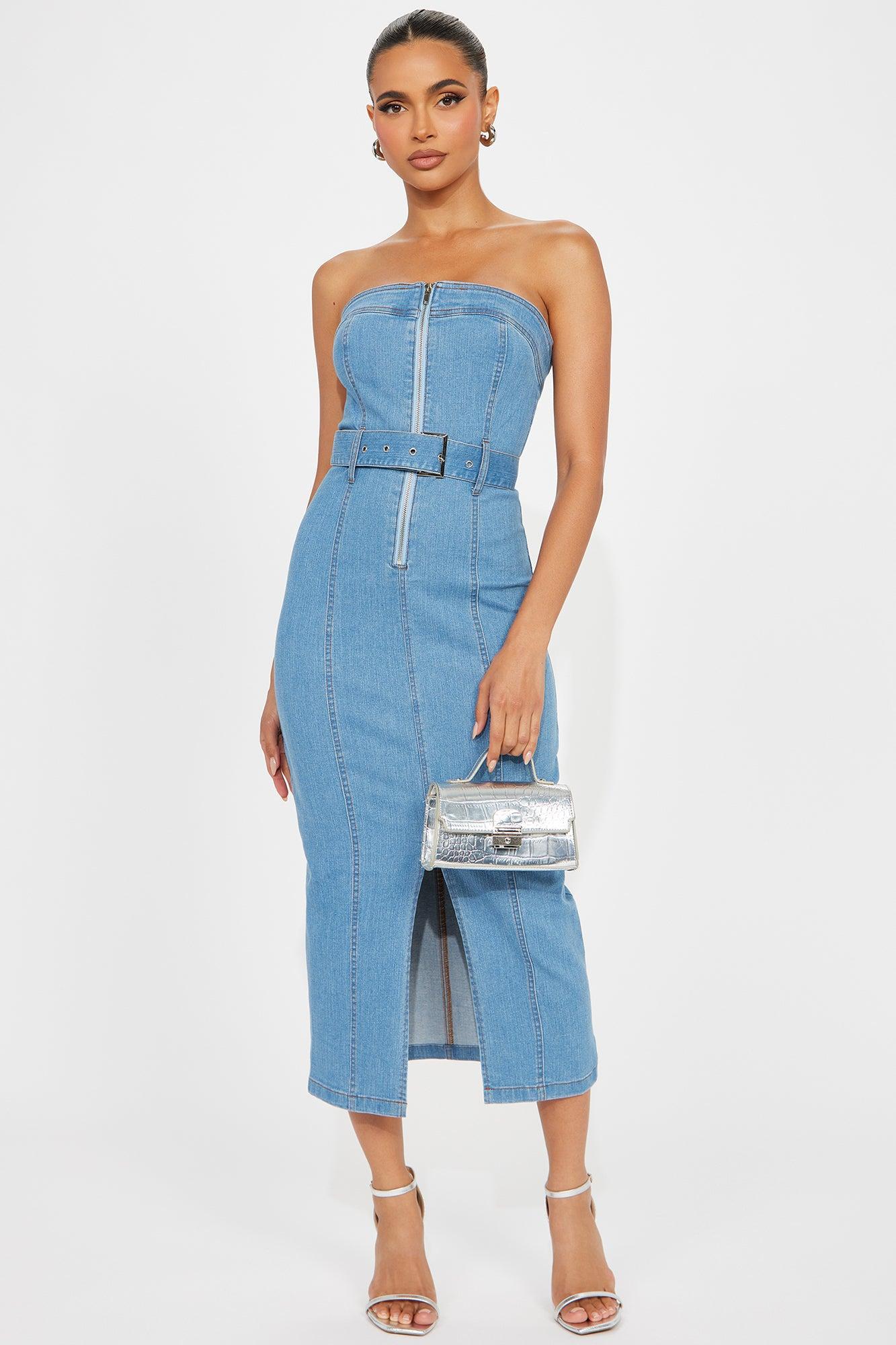 Luna Denim Midi Dress - Light Wash Product Image