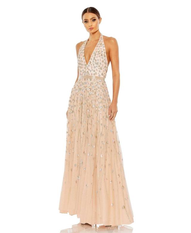 Womens Embellished A-Line Halter Gown Product Image