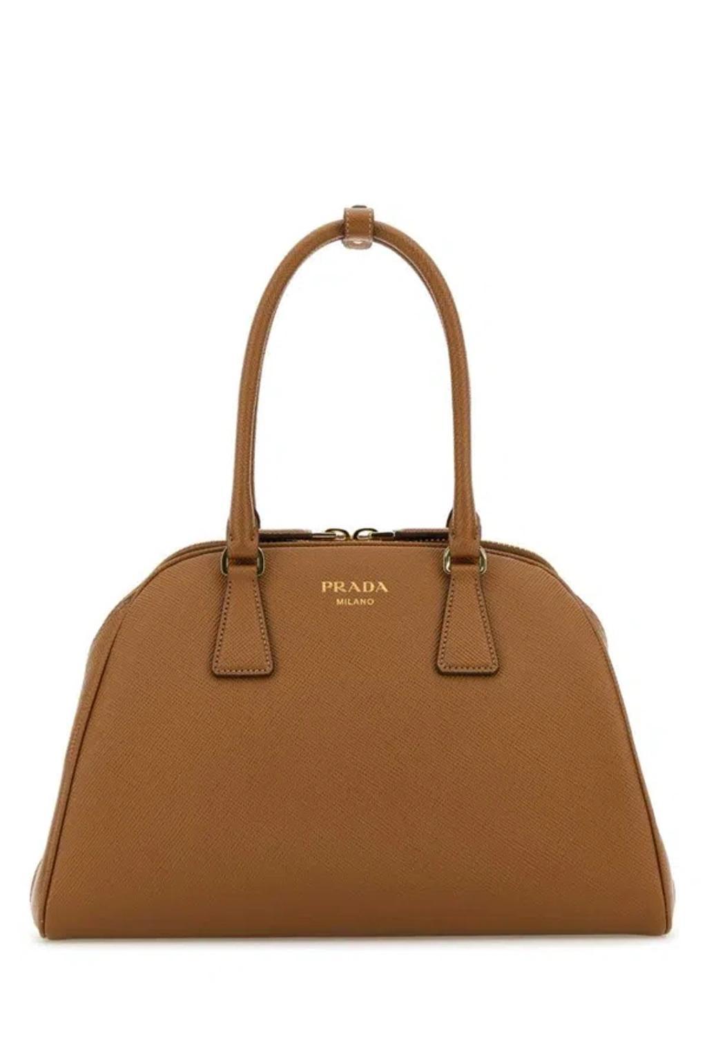 Large Saffiano-leather Tote Bag In Brown Product Image