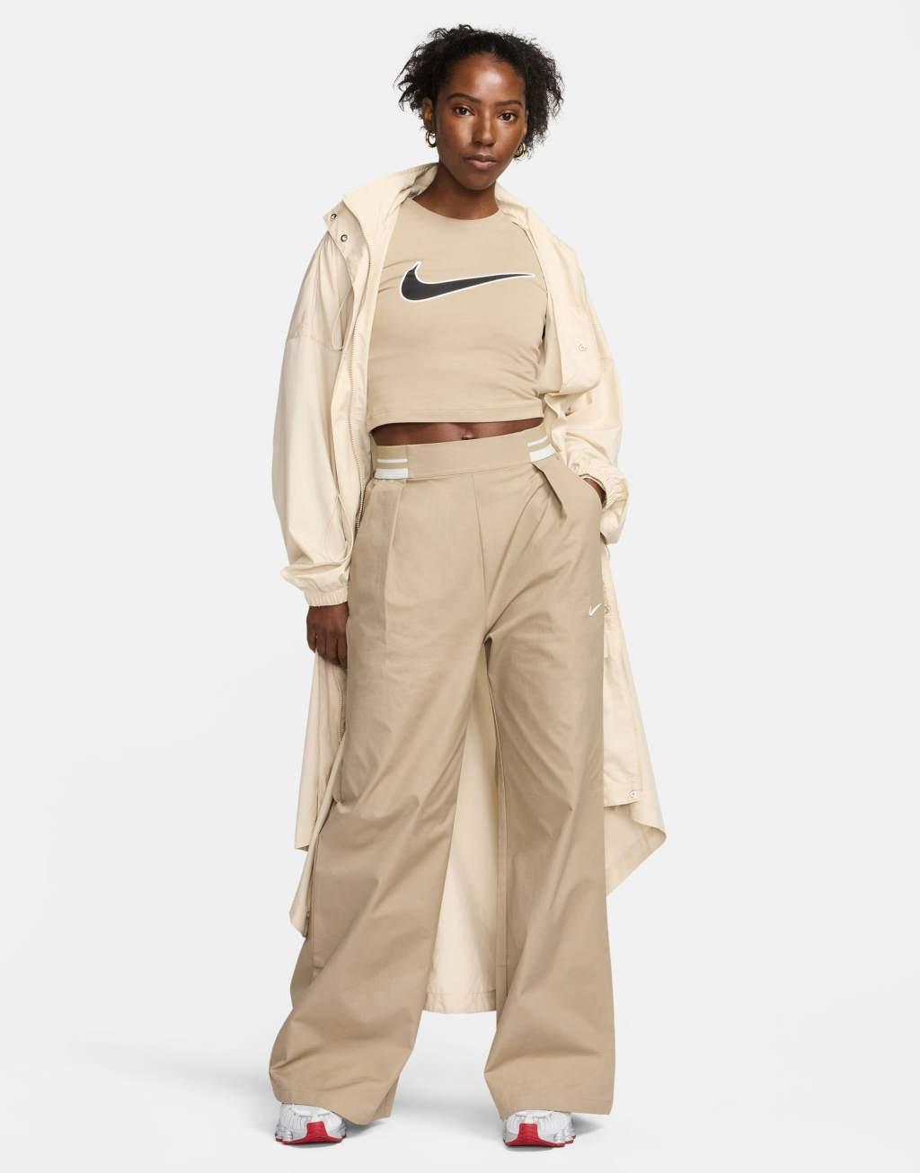 Nike Collection woven wide leg pants in khaki beige product image