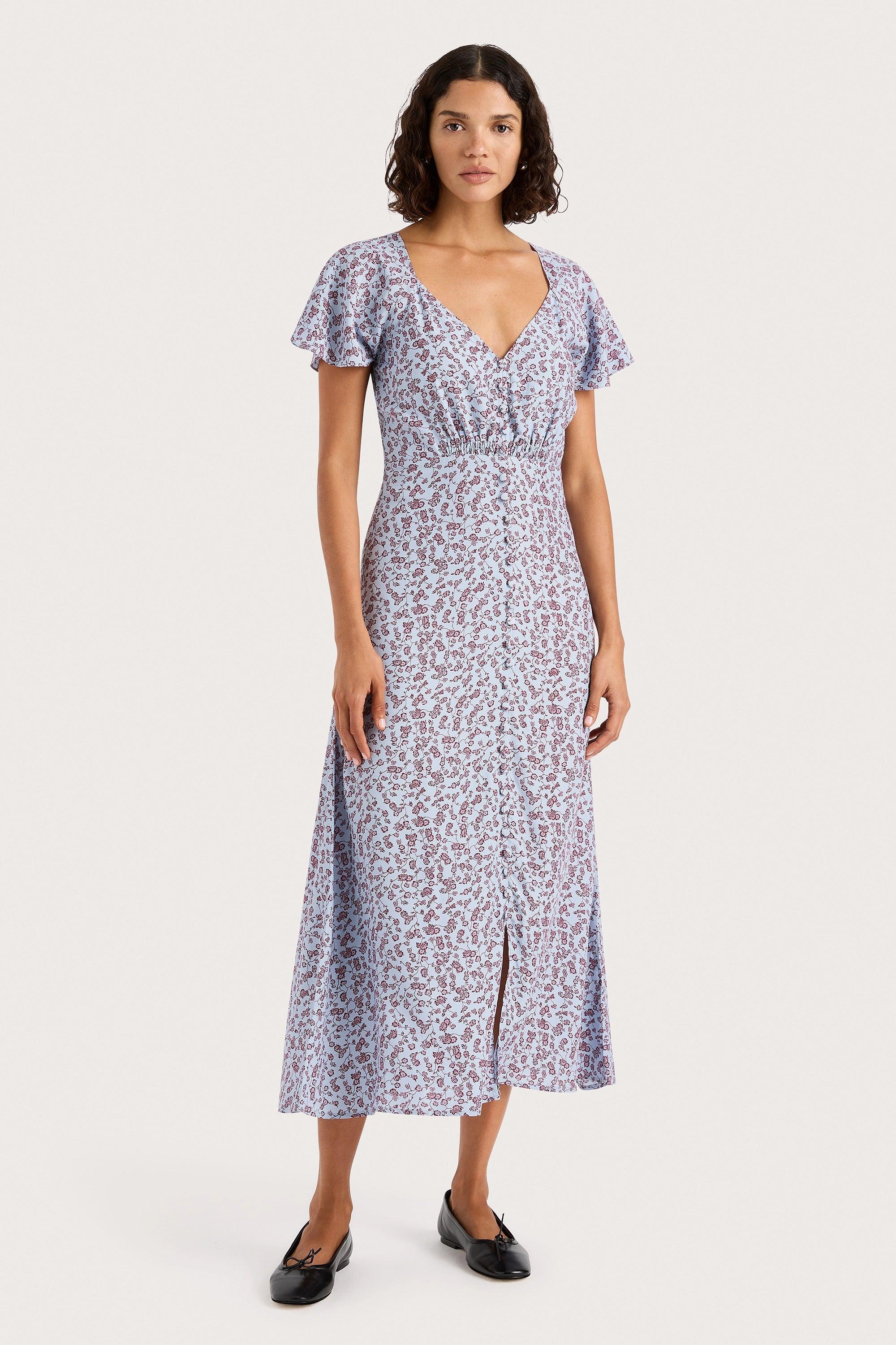 Aurelia Midi Dress Amaryllis Floral Blue Product Image