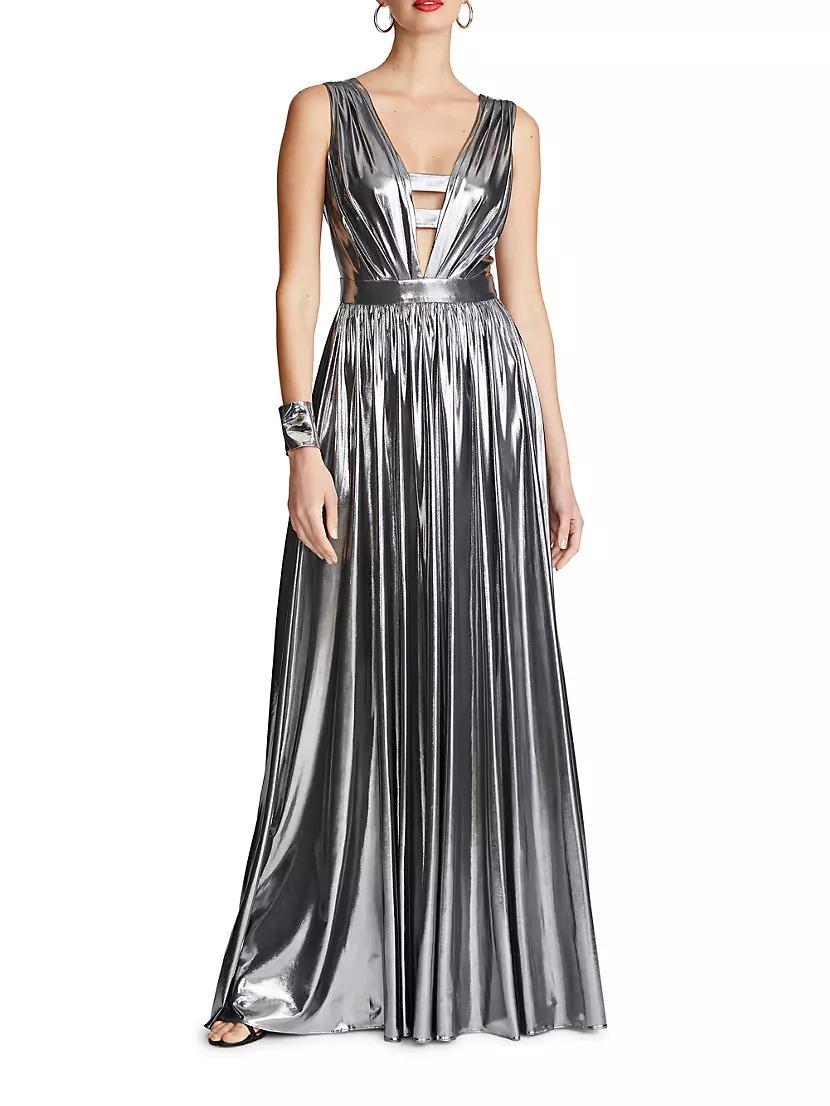 Titania Metallic V-Neck Sleeveless Gown Product Image