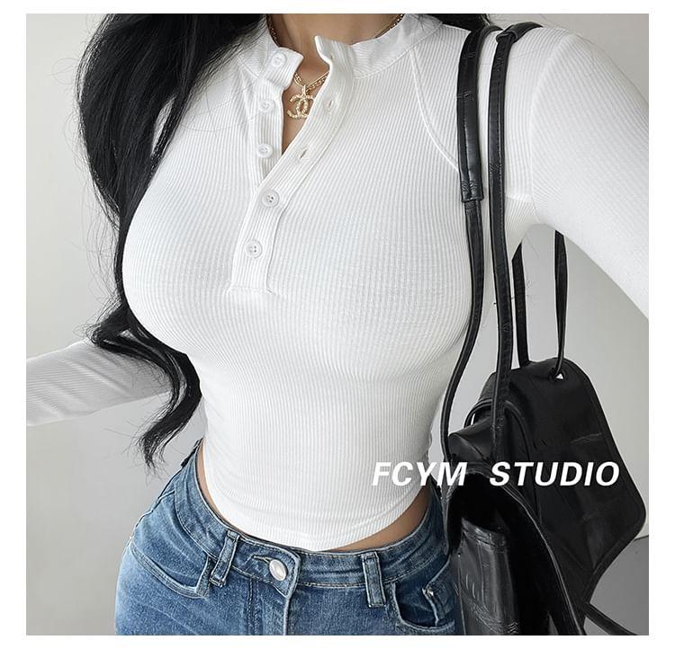 Brushed Skinny Crop Henley in 6 Colors Product Image