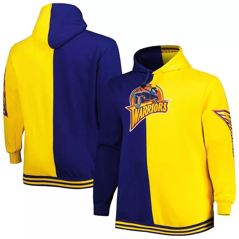 Mens Mitchell & Ness /Gold Golden State Warriors Big & Tall Hardwood Classics Split Pullover Hoodie Blue Product Image