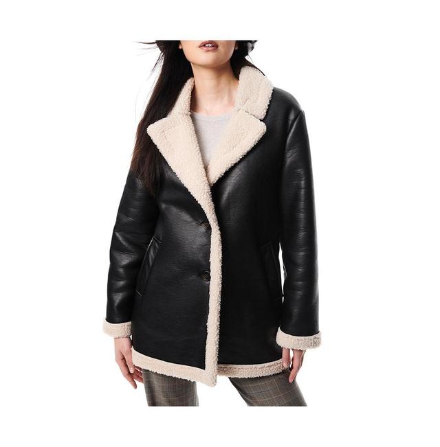 Womens Sherpa Lined Faux Leather Jacket - Black Product Image