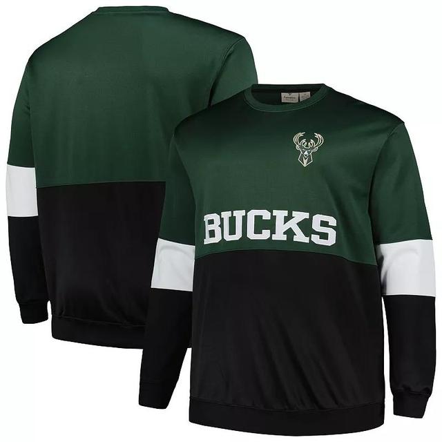 Mens Fanatics Branded Hunter Green/Black Milwaukee Bucks Big & Tall Split Pullover Sweatshirt Product Image