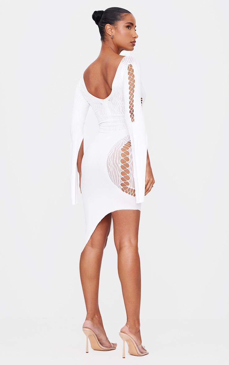 White Sheer Cut Out Long Sleeve Midi Dress Product Image