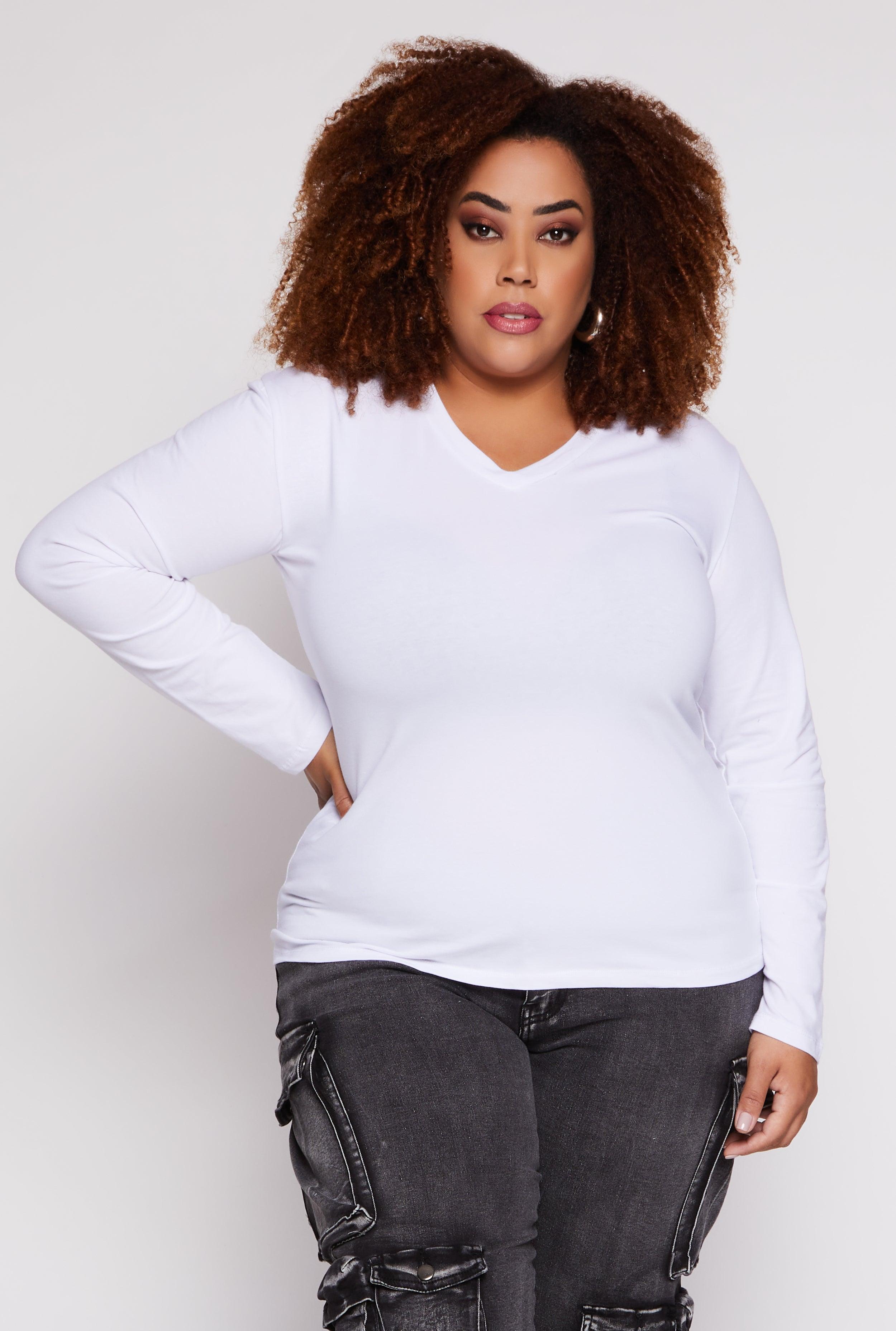 Womens Plus Size Long Sleeve V Neck T Shirt product image