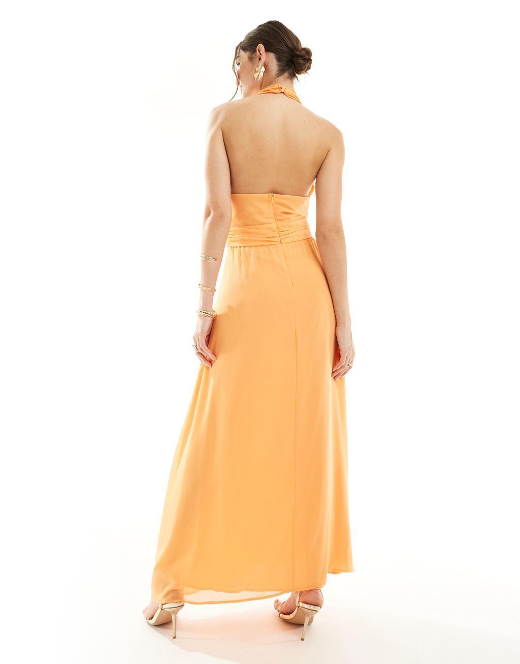 Vero Moda halterneck maxi dress in orange Product Image