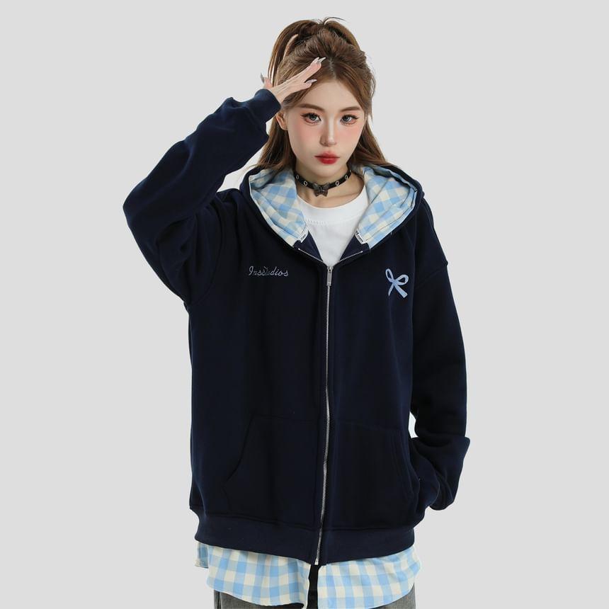 Ribbon Print Zip-Up Hoodie Product Image