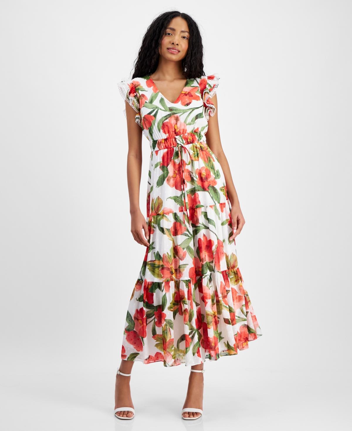 Women's Floral-Print Tiered Midi Dress Product Image